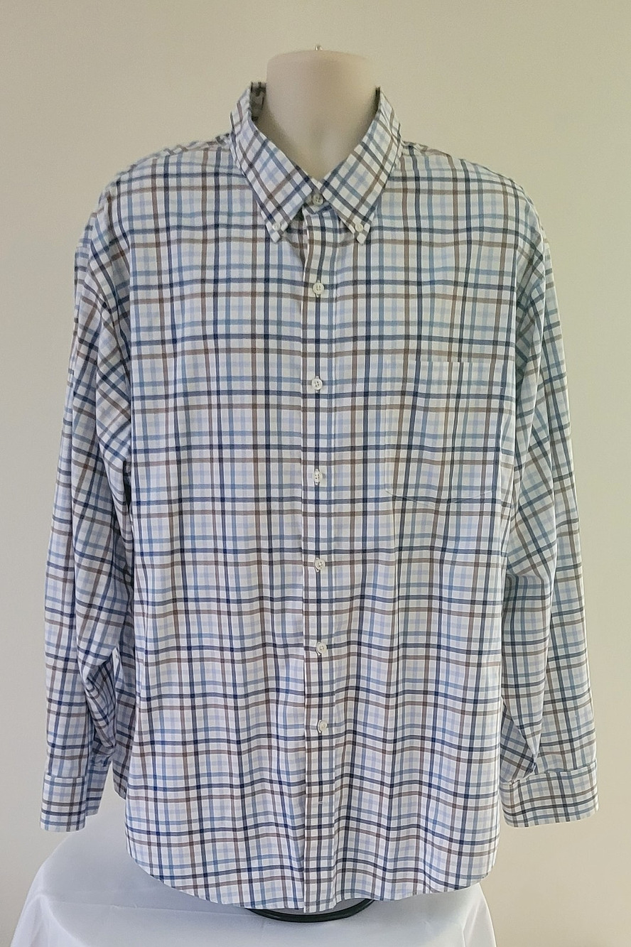 LANDS END Plaid No Iron Twill Traditional Fit Men's Shirt--Big/Tall 3XL